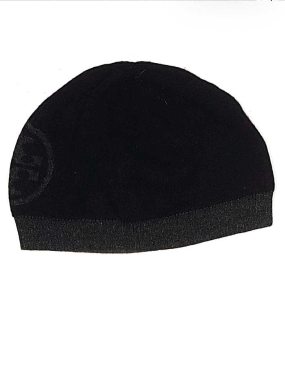 Tory Burch Black Wool/Cashmere Knit Logo Beanie with Metallic Trim. One size